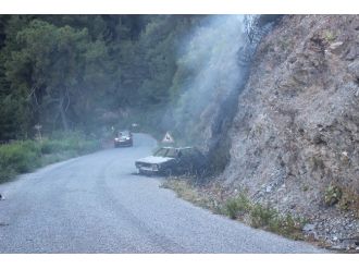 Seyir Halindeki Otomobilde Başlayan Yangın Ormana Sıçradı