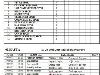 Bilecik 1. Amatör Lig İlk Hafta Programı Belli Oldu