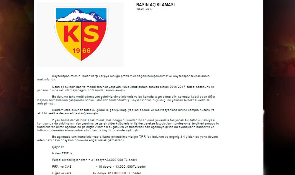 Kayserispor’da lisans sıkıntısı