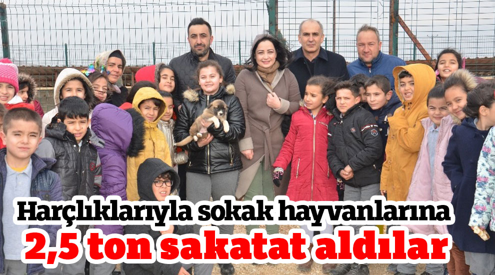 Harçlıklarıyla sokak hayvanlarına 2,5 ton sakatat aldılar